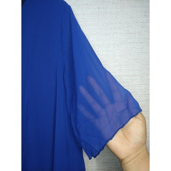 Elegant Half Sleeve Blue Chiffon Layered Dress Size XL round neck - Picture 2 of 6
